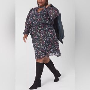 Lane Bryant Size 20 Women’s Chiffon Dress Floral Print with Metallic Accents NEW